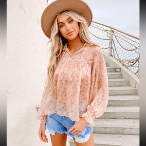 Flawy , sheer fall flowers & leaves long sleeve top